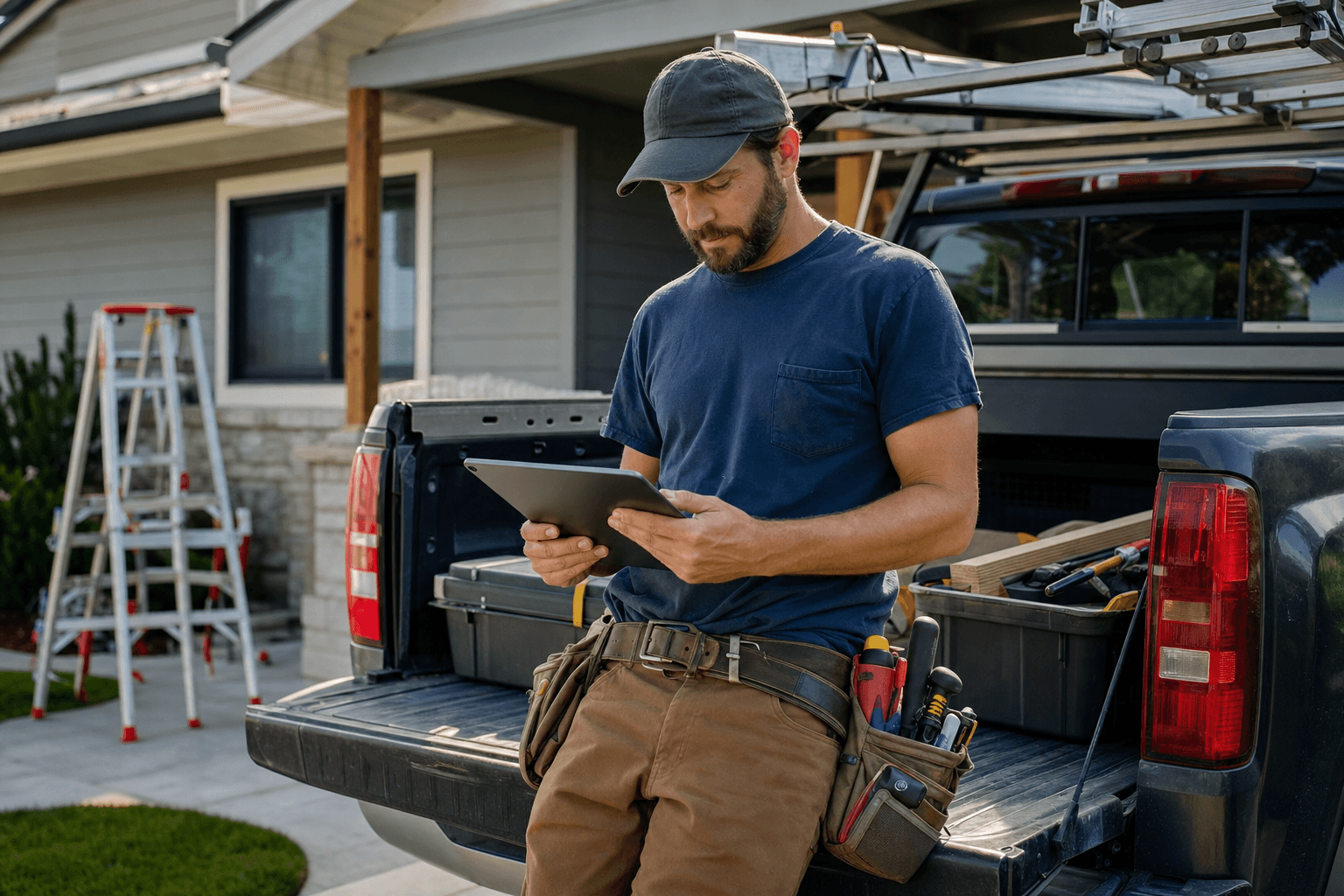 Professional proposal shown on a tablet during a contractor walkthrough